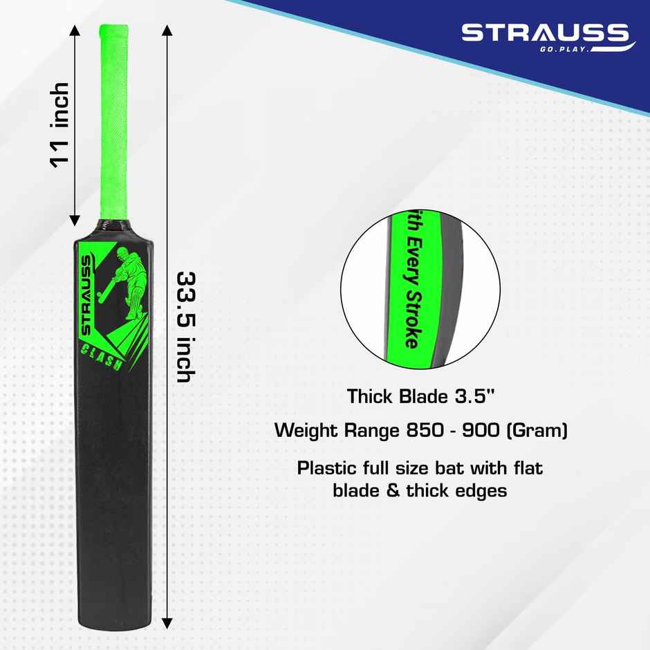 Strauss Clash Plastic Cricket Bat | Size 8 | Black & Green