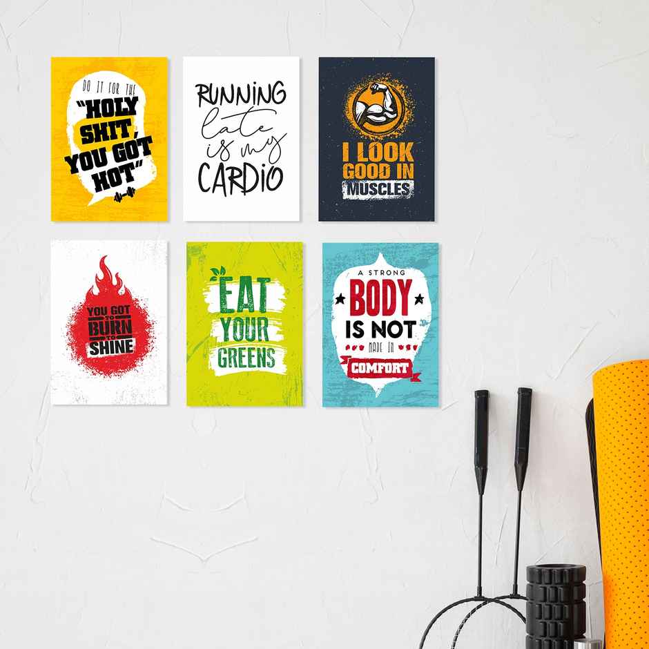 Paper Plane Design Motivational Gym Workout Posters For Wall | Set Of 6 | Size 29 x 21 cm | D7