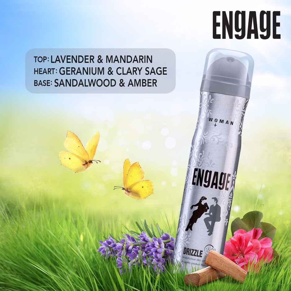 Engage Drizzle Deodorant For Women, Floral and Lavender, Deo Body Spray