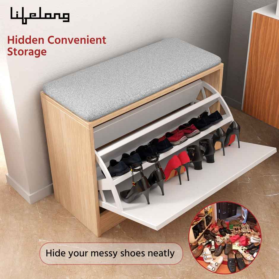 Lifelong Wooden ShoeRack Cabinet with Bench | Detachable | Adjustable MiddleShelf
