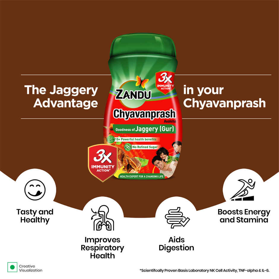 Zandu Jaggery Chyawanprash Avaleha, Made with Jaggery (Gur), No added Sugar