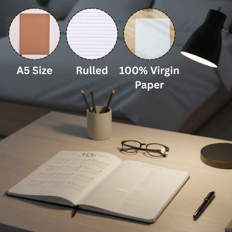 DRAWGUUD A5 Leatherite Journal Notebook | Hardbac | 100 GSM 256 pages Lined| Black | 14.5 x 21.3 cm