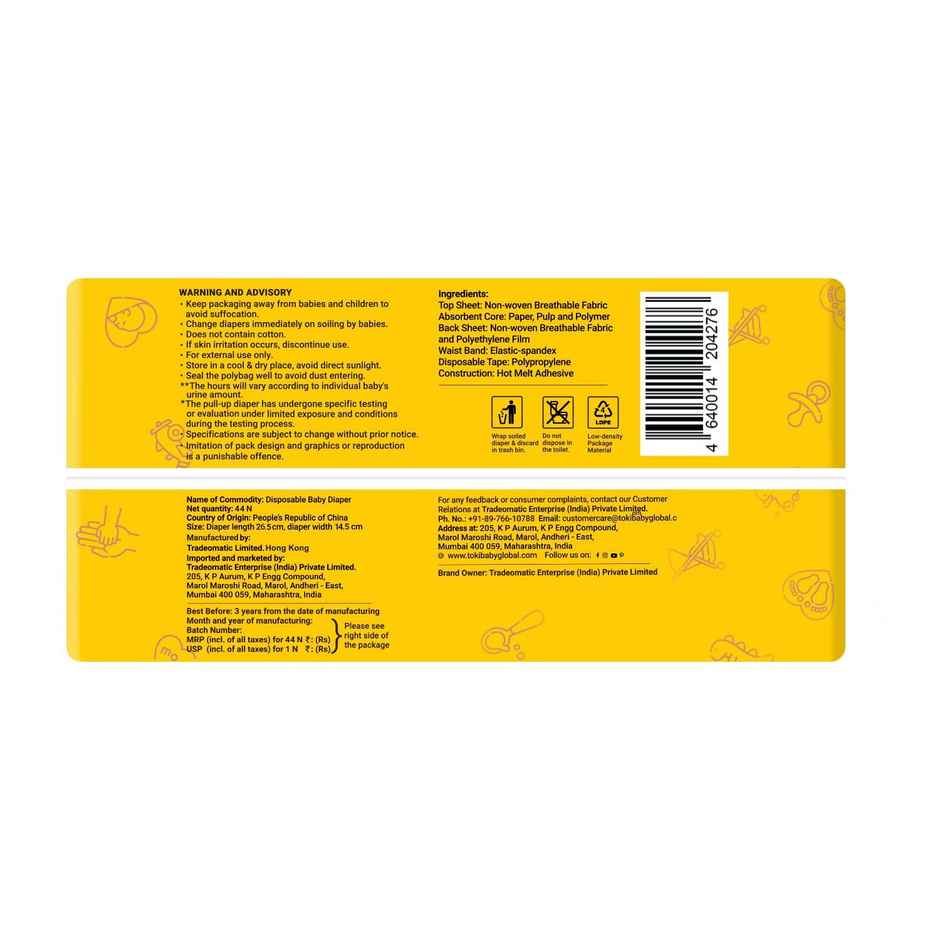 TokiBaby Light Ultra Thin Pull Up Baby Diaper Pants | Size M | 5 - 12 Months | Pack Of 44