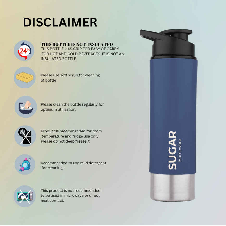 Sugar Homeware Ecopack Stainless Steel Sipper Sports Water Bottle | 800 ml | Blue