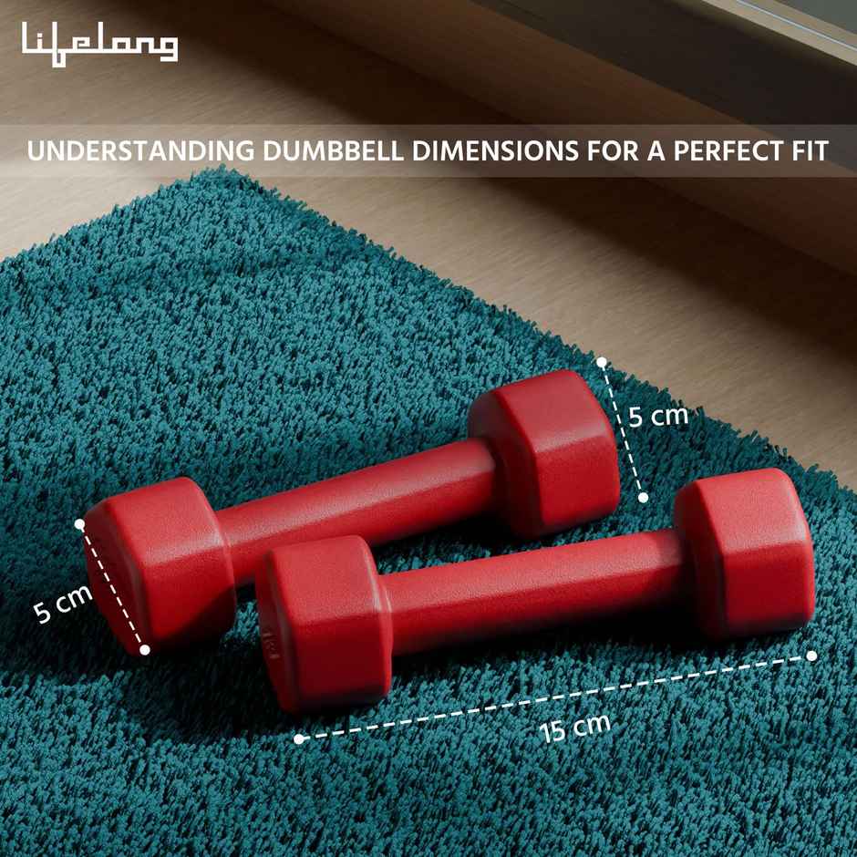 Lifelong Neoprene Dumbbell Set (2 kg X 2) | Red | Home Gym | Home Workout | Fitness Barbell