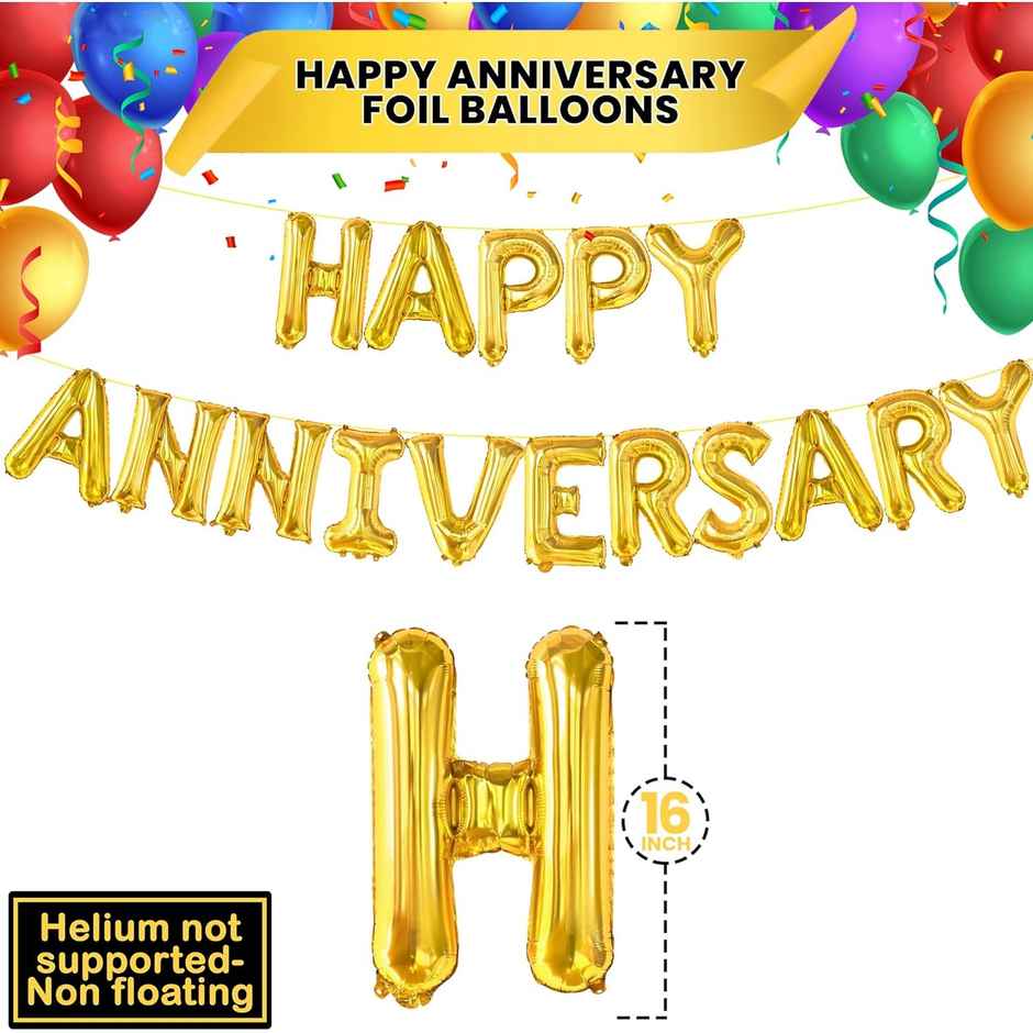 Party Propz Happy Anniversary Golden Foil Balloons Set