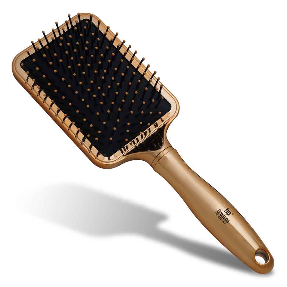 Bronson Professional Golden Paddle Hair Brush With Strong And Flexible Nylon Bristles
