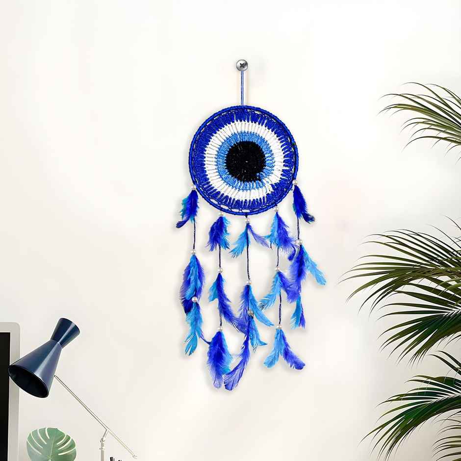 Urbanfix Evil Eye Dream Catcher for Bedroom, Car & Home Decor | Wall Hanging Wind Chime Blue