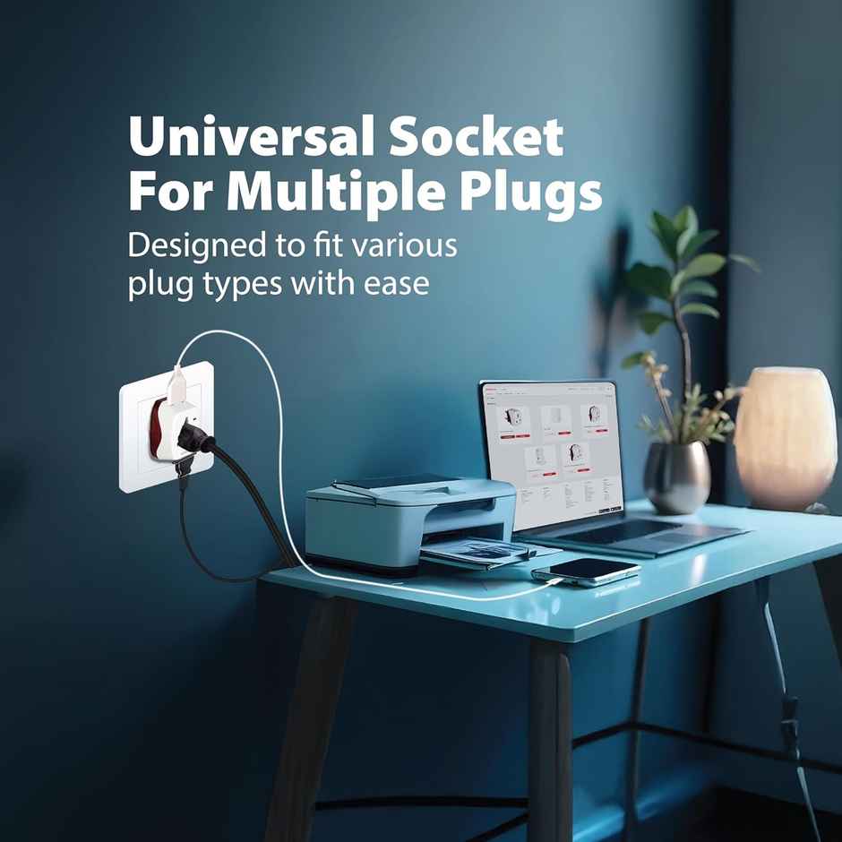 Havells Heavy Duty Nickel Plated Brass Rated with 6A, 240 V AC 2 Pin Universal Adaptor LED Indicator, Flame Retardant and UV Stabilized for Safety Assurance from Catching Fire - White