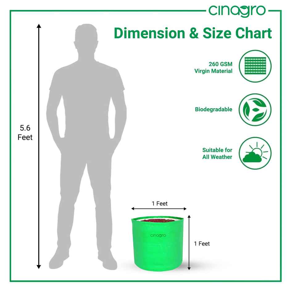 Cinagro Gardening Grow Bags - 260 GSM | 12 x 12c m | UV-Resistant | Biodegradable