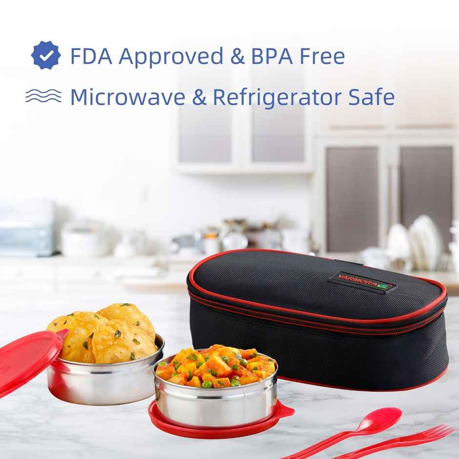 Varmora Xtra Fresh Raspberry Pink Leak Proof Stainless Lunch Box 2 Storage Containers 390 ml each