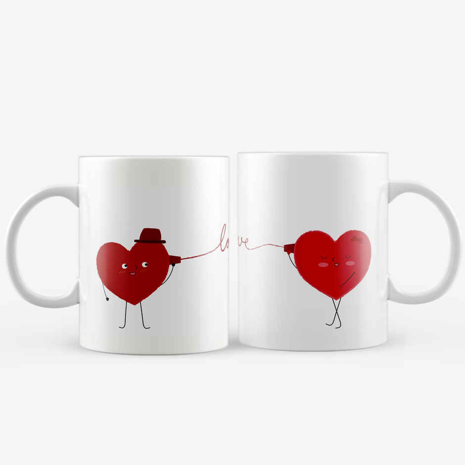 Loving Heart Ceramic Tea Coffee Mug Set | Cute Couple Mugs Valentine Gift | EcraftIndia