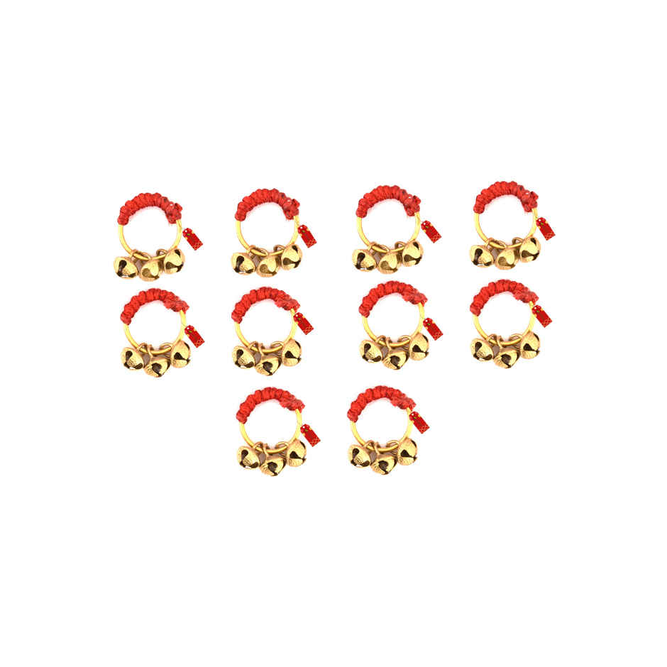Uapan Brass Ghungroo Kadi Hand Clapping Ring Fingers, Red Pack Of 5 Pair