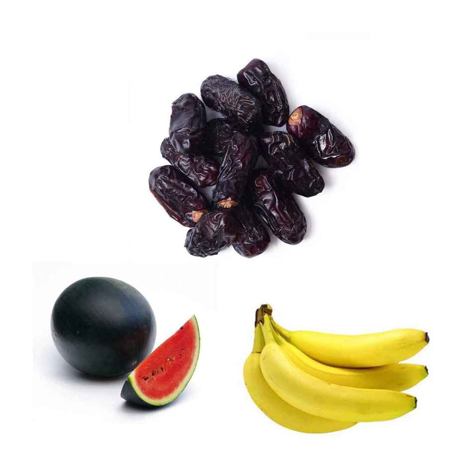 Banana Robusta (4pc), Watermelon Kiran(1pc) & Khari Foods Kalmi Dates(250gms) Combo