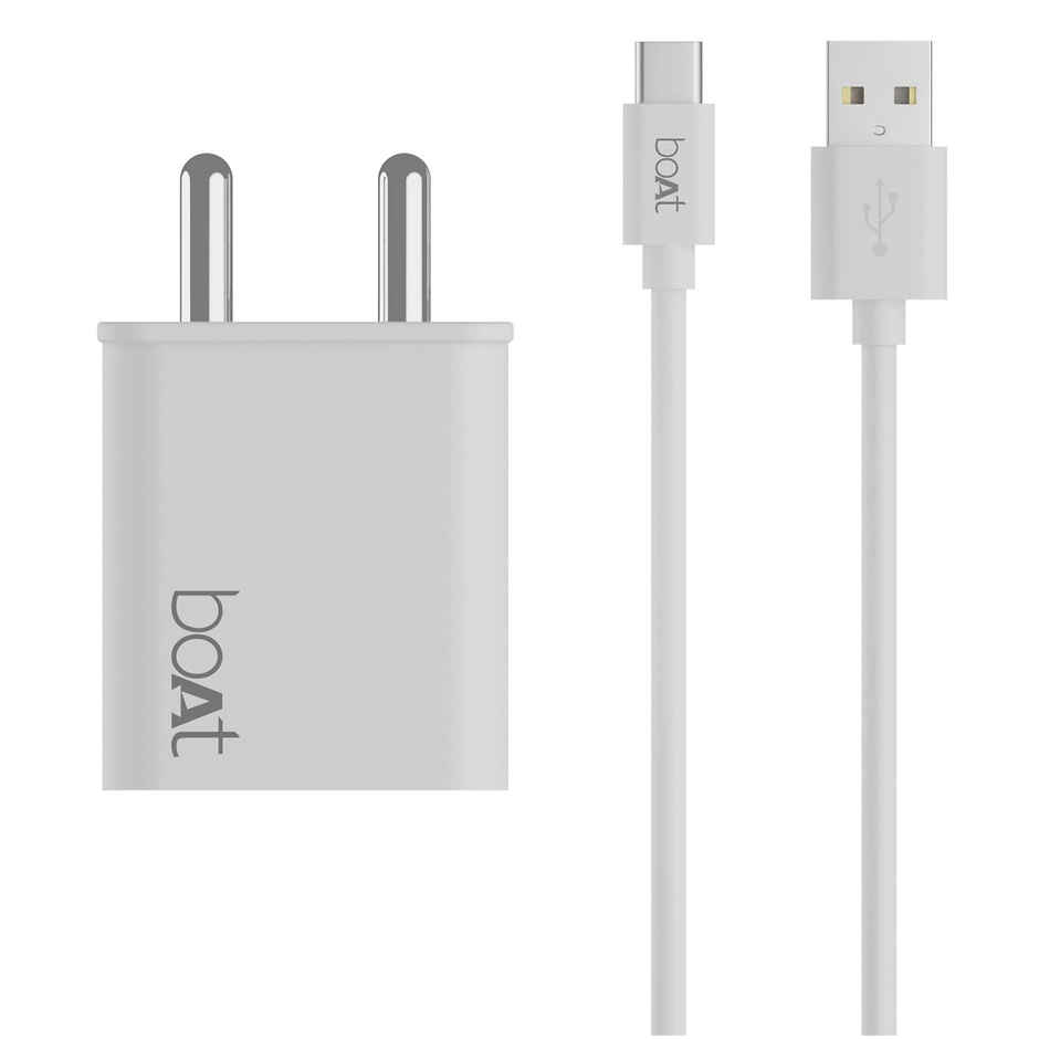 boAt WCDV 22.5W Dual Port Charger with 22.5W Power Delivery Support & 18W Quick Charge 3.0, Smart IC Protection, Auto Detection for Samsung, Xiaomi & Android Users with Type C to Type C Cable - White