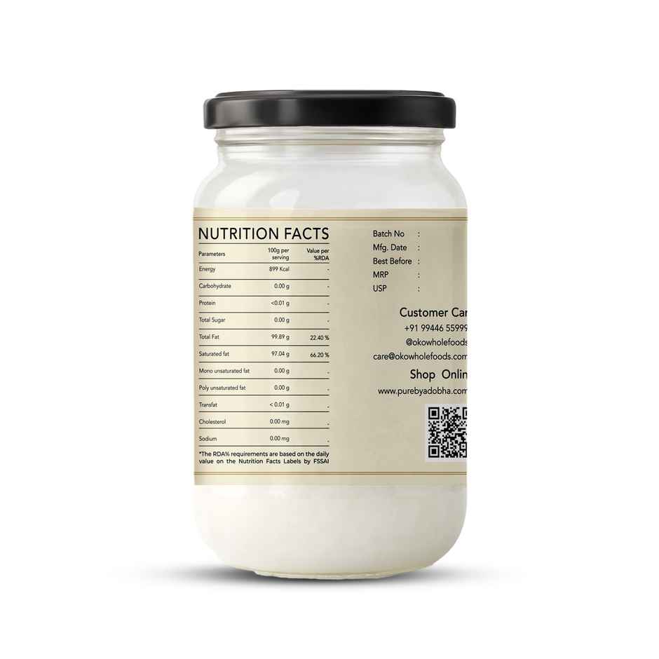 OKO Wholefoods Organic Extra Virgin Coconut Oil | Cold Pressed & Unrefined | Glass Bottle