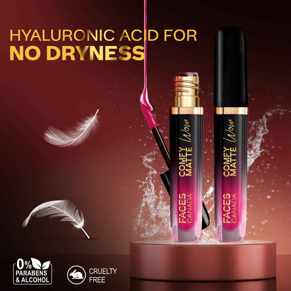 Faces Canada Comfy Matte Wow Liquid Lipstick | Fuschia Fun 06, One Swipe Application