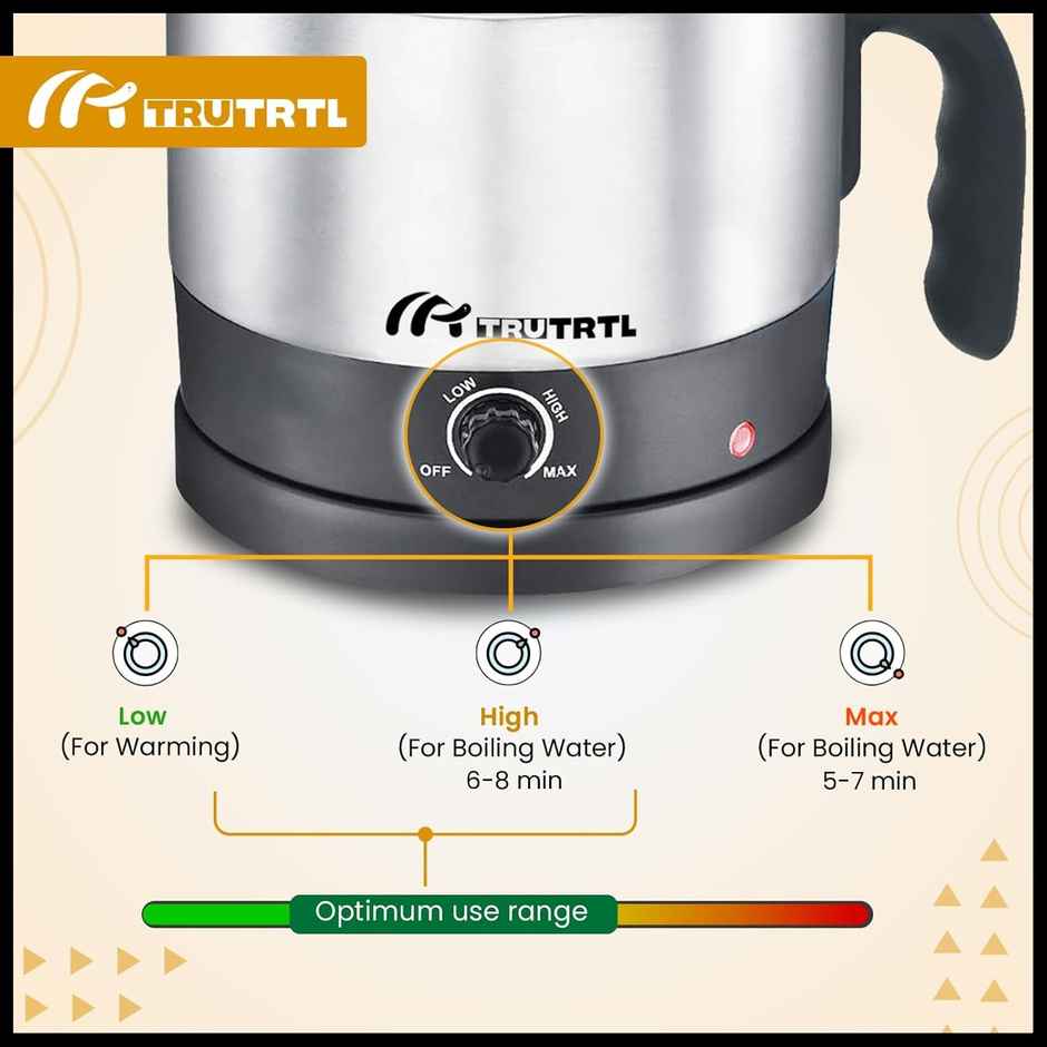 truTRTL Multipurpose 1.3 Litre Electric Kettle, 600W with Temperature control Knob, Rustproof Stainless Steel - Silver