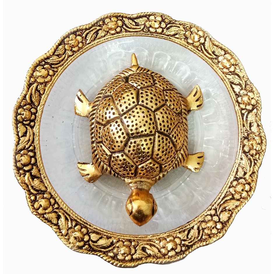 Perpetual Feng Shui Tortoise Showpiece | Golden Coated | Turtle Vastu Gift | Home Decoration