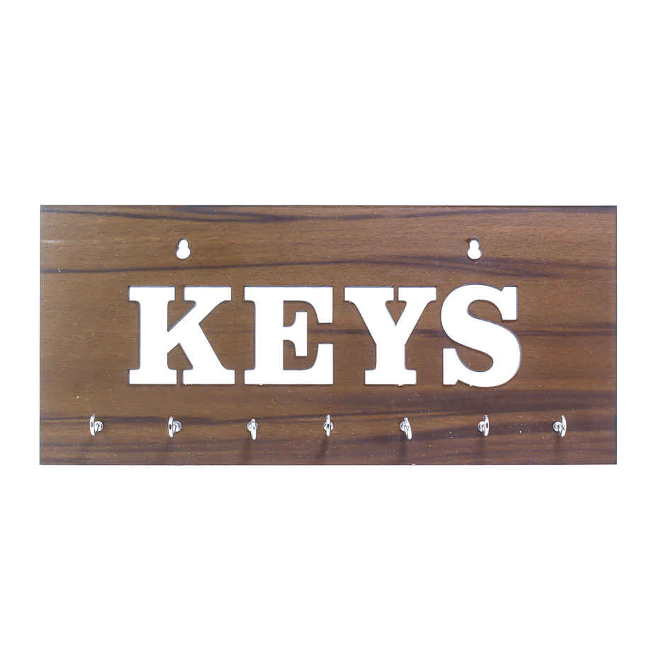 eCraftIndia Brown Keys Theme Wooden Key Holder With 7 Key Hooks For Wall