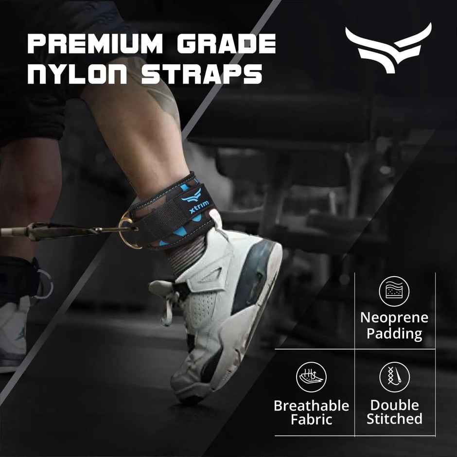 Xtrim Unisex Ankle Straps with Metal D-Rings for Workouts, with Padded Neoprene Support |Blue