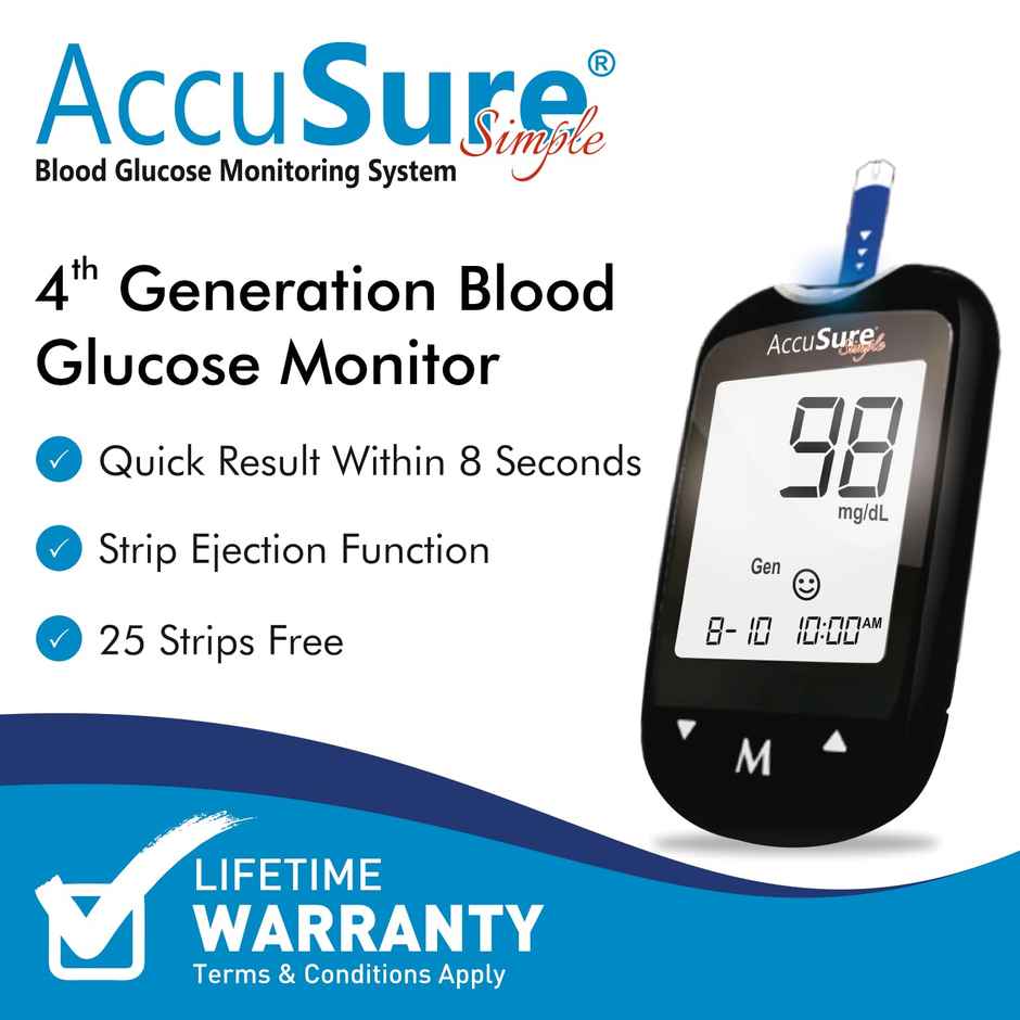 Accusure Simple with 25 Strips & Lancet Glucometer Kit
