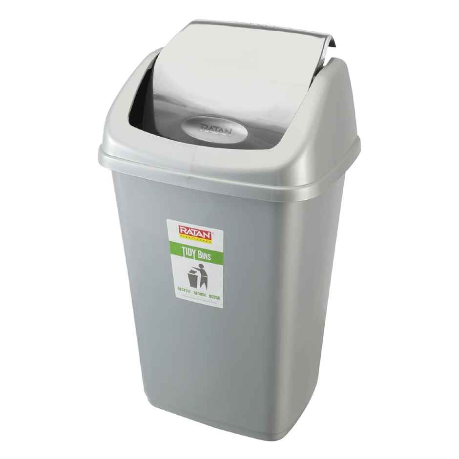 Ratan Plasticware Tidy Bin With Swing Lid 21 Litres Plastic Dustbin - Grey Color