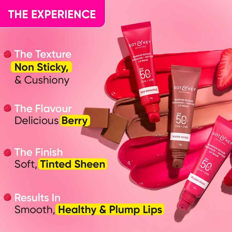 Dot & Key Ceramide & Peptide Barrier Repair Lip Balm SPF 50, PA+++ Plush Pink
