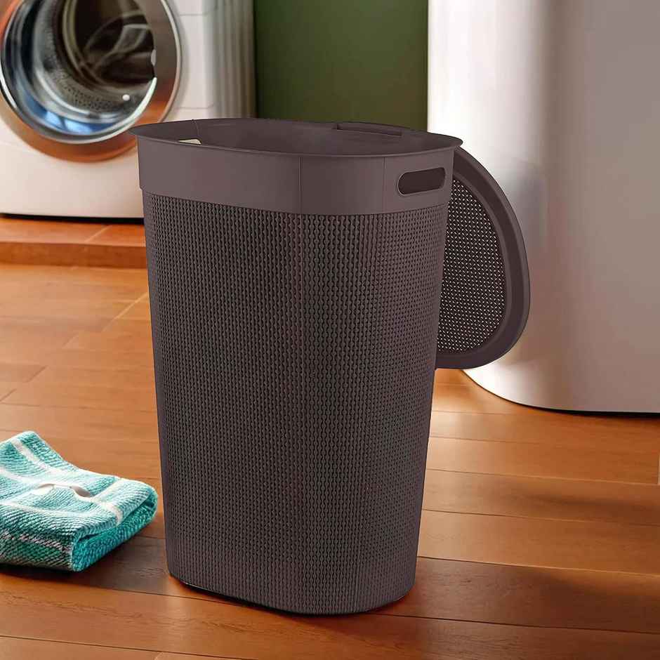 Kuber Industries 55 L Multipurpose Plastic Laundry Basket with Lid | Brown