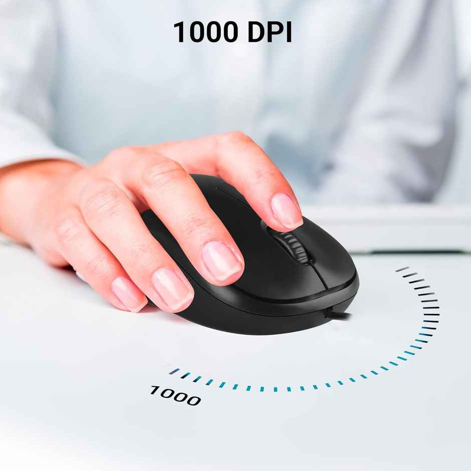 Zebronics Comfort Wired Mouse, 3-Button, 1000 DPI Optical Sensor, Plug & Play - Black