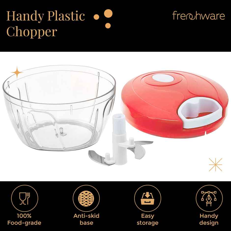 Frenchware Multipurpose Vegetable Chopper with 3 Blades, Handy & Compact - Peach