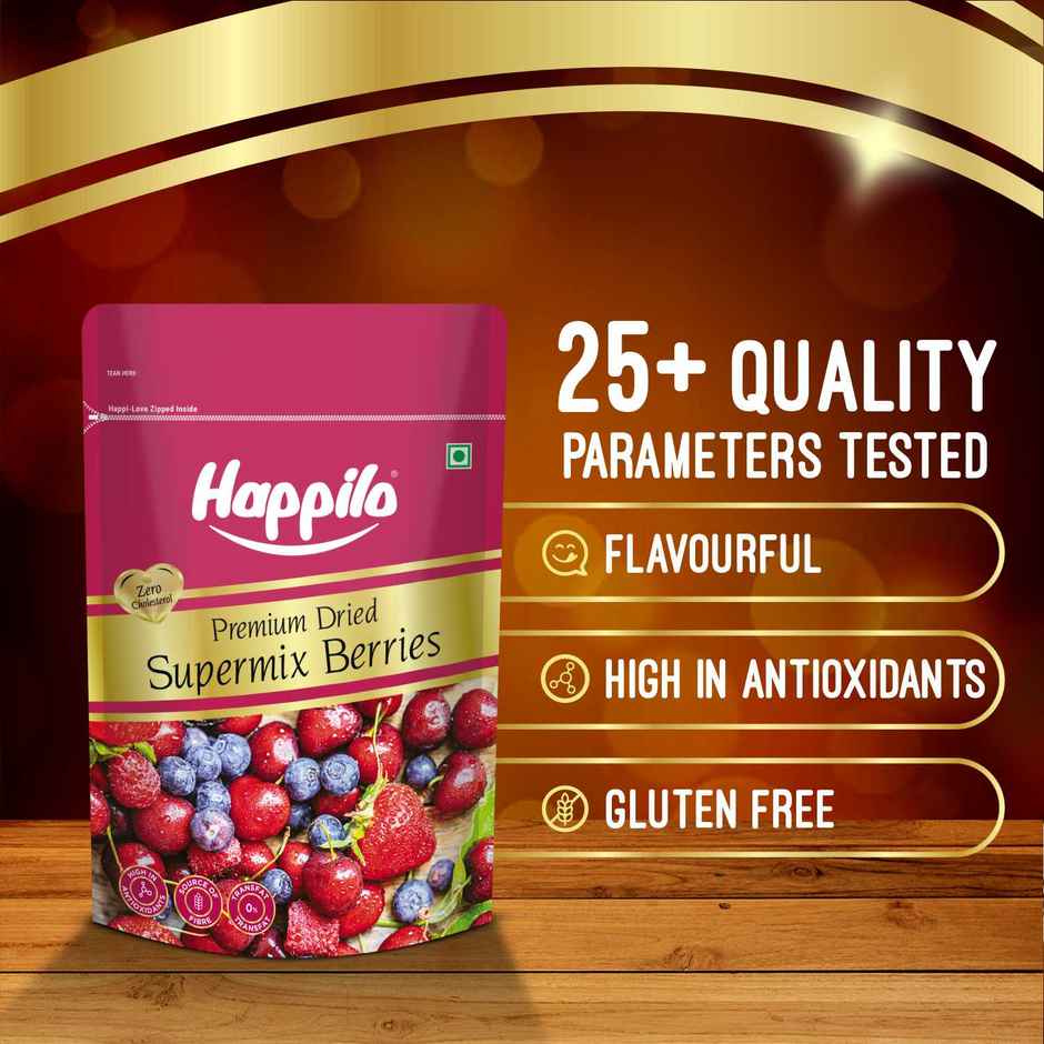 Happilo Dried Supermix Berries|Dried Blueberries |Dried Cherry|Dried Strawberries|Dried Raisins