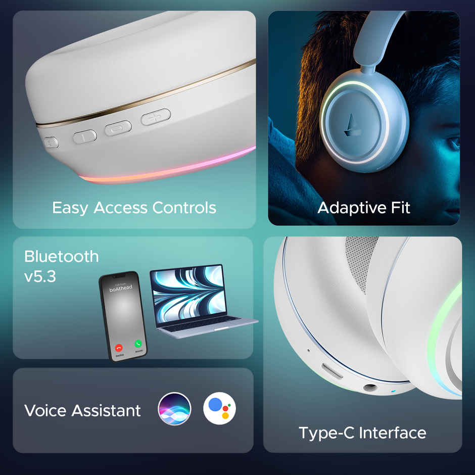 boAt Rockerz 480 Bt Headphones W/ 60H Playtime, Blazing Rgb Leds, 40Mm Drivers (White Sabre)