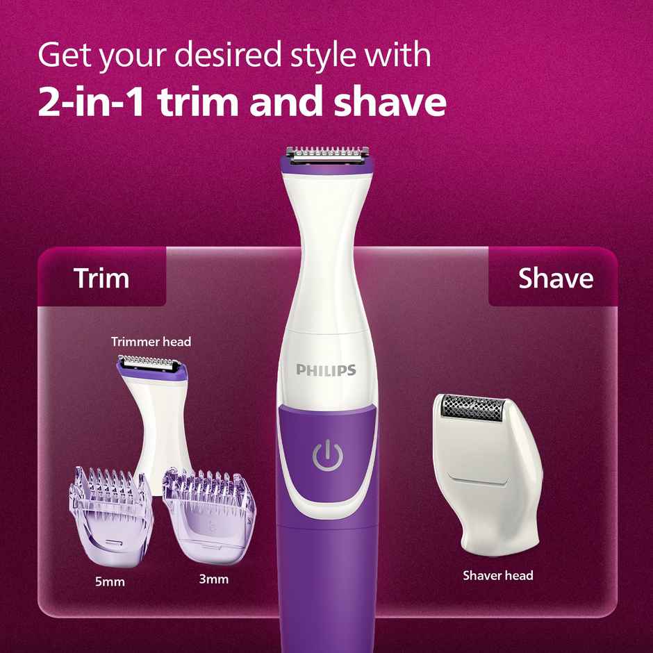 Philips Women Bikini Trimmer|2in1 Trim or Shave|Skin Safe with Rounded Tips,No Irritation|BRT383/15