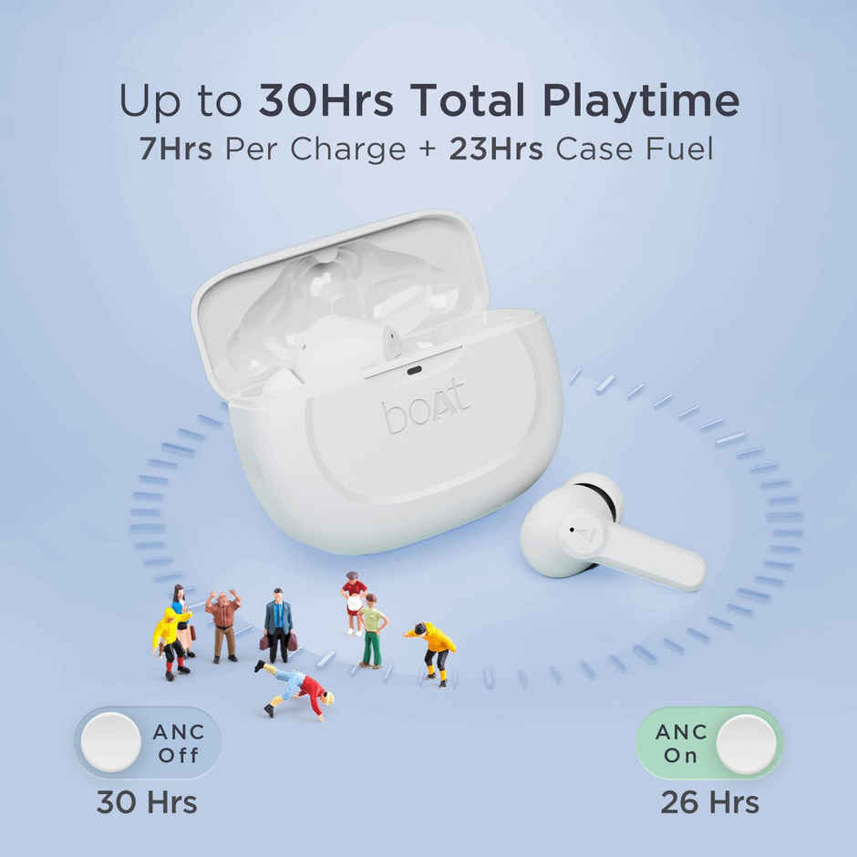 boAt Airdopes 393 ANC TWS Earbuds W/ 32db Hybrid ANC, Quad Mics With Enx Tech(Ivory White)