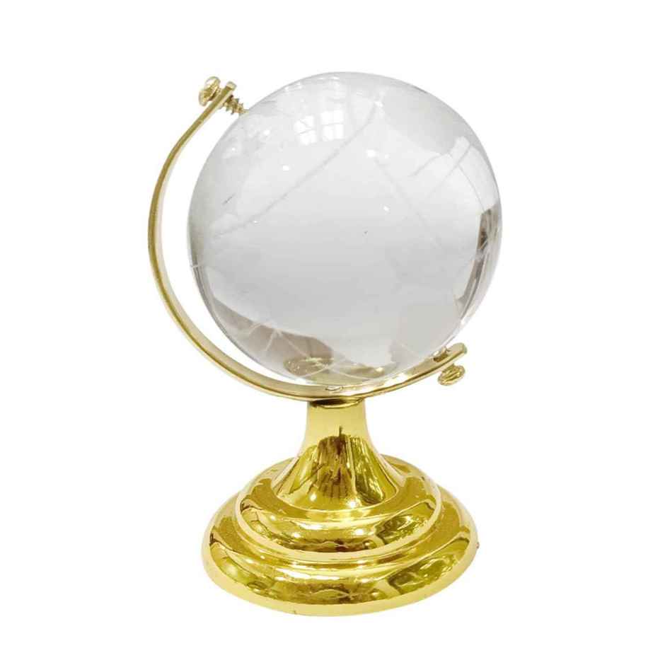 TIED RIBBONS Fengshui Crystal Globe With Golden Stand | Transparent - 1.5 in x 2.5 in