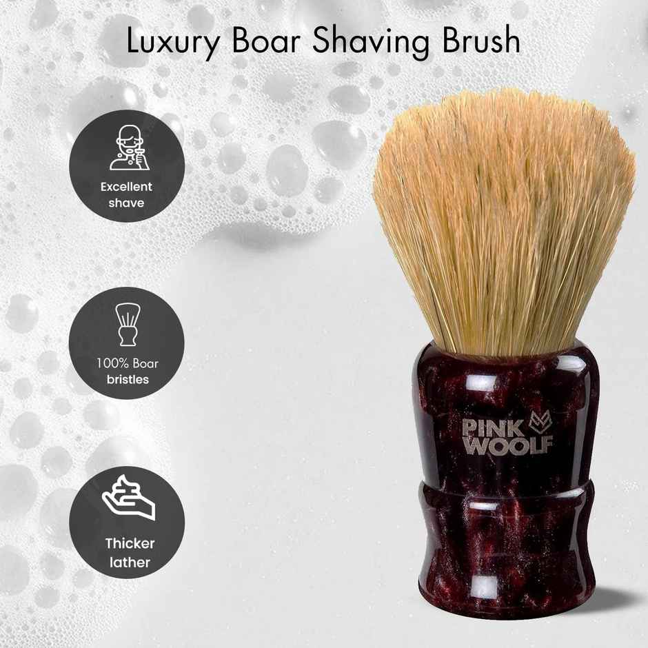 Pink Woolf Hand Crafted Soft Boar Shaving Brush | Gloss Resin Maroon Handle