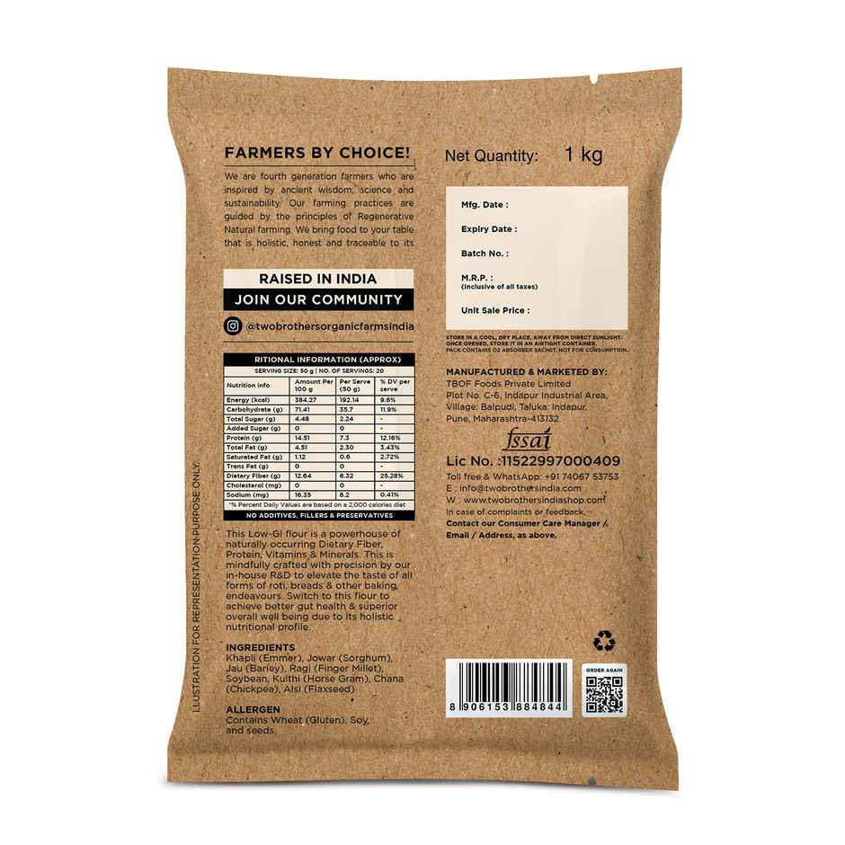 Two Brothers Organic Farms Khapli Multigrain Atta | 8 grains in 1