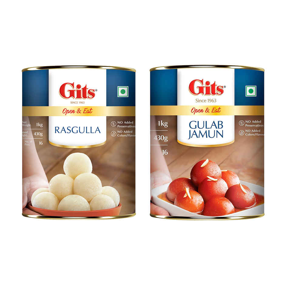 Gits Gulab Jamun Tin(1kg) & Gits Rasgulla Tin(1kg) Combo