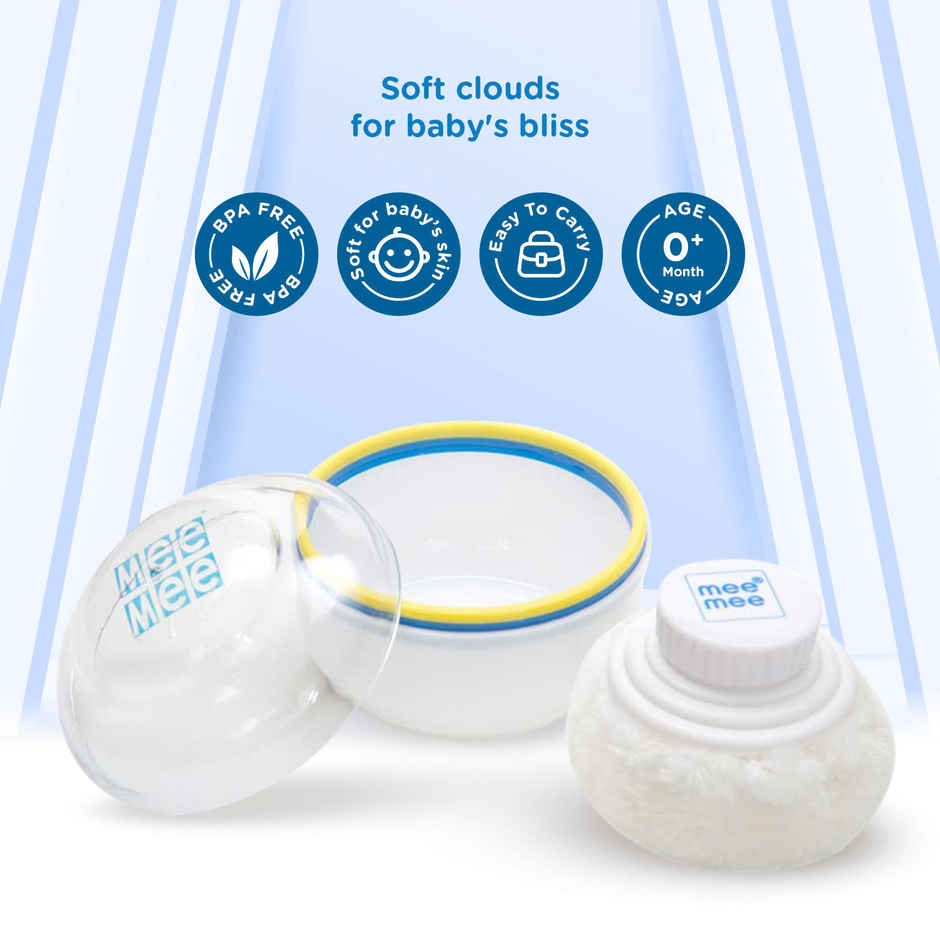 Mee Mee Soft Feel Powder Puff with Box Holder | BPA-Free | Blue