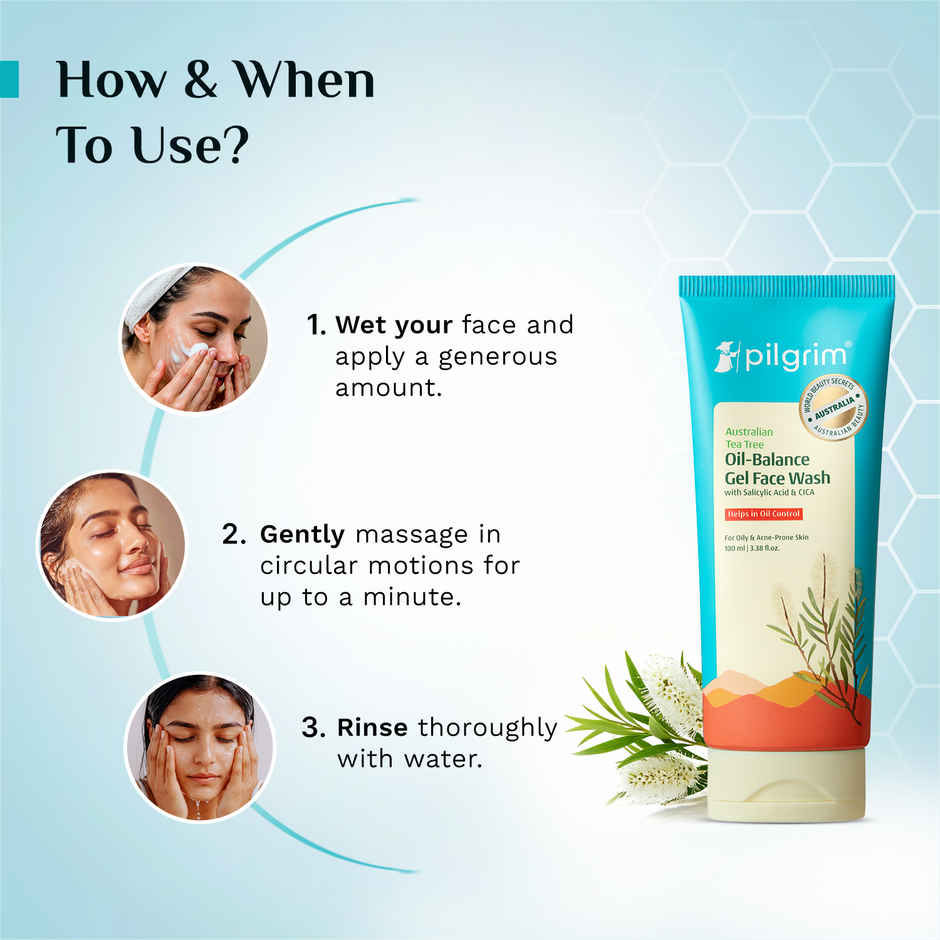 Pilgrim Tea Tree purifying Gel Face Wash with 1% Salicylic Acid for Oily Skin, Acne and Pimples