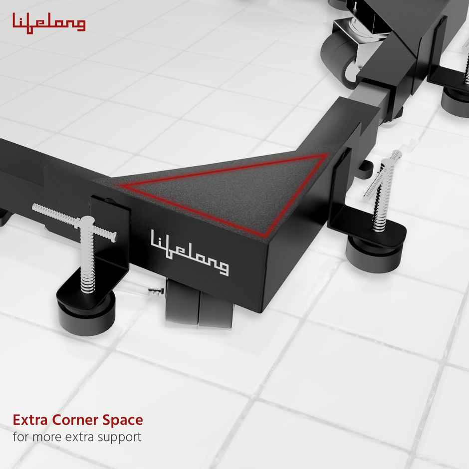 Lifelong Washing Machine Stand - Adjustable Metal Kitchen Trolley With Rubber Pads Black and White