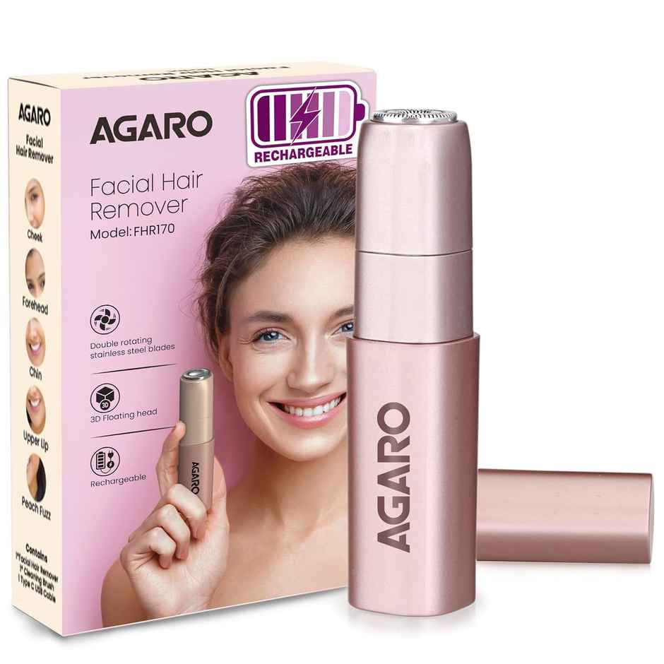 Agaro Facial Hair Remover, Cordless & Painless Hair Remover With Hypoallergenic Blade, Rechargeable