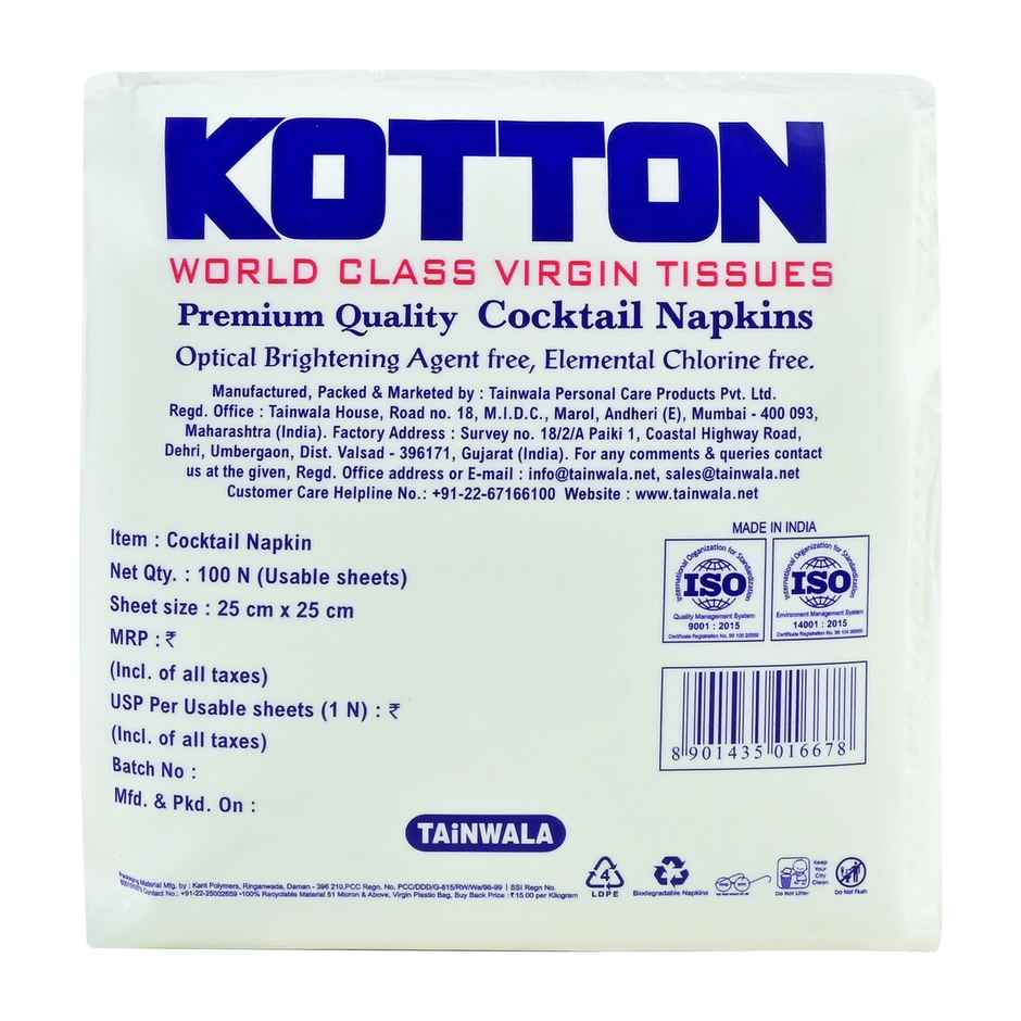 Kotton Multipurpose Napkin | 100% Virgin Pulp-Paper | 25 cm X 25 cm | 100Pcs Combo
