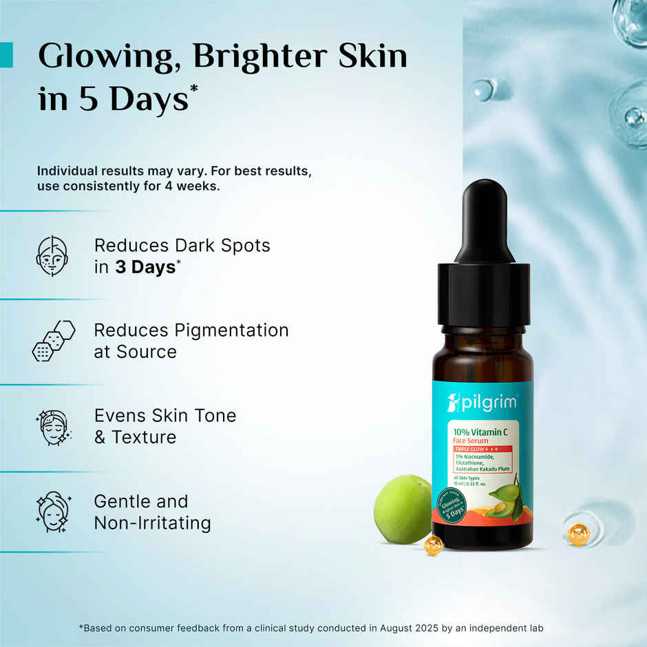 Pilgrim 10% Vitamin C Face Serum For Daily Brightness Helps Reduce Dark Spots & Evens Skin Tone