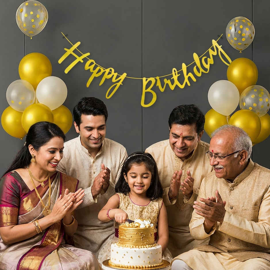 Golden Birthday Decoration Kit | Banner-Metallic Balloons-Glue Dot and More | Party Propz