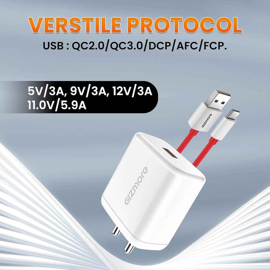 Gizmore Pa665 Dash Svooc Usb Output 65W Ultra Super Fast Charger - White & Red