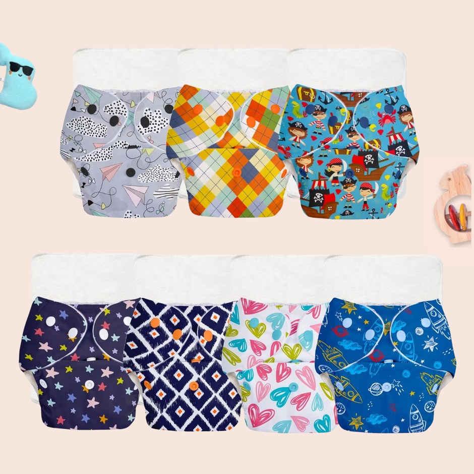 SuperBottoms Pack of 7 100% Cotton Reusable Cloth Diaper (3 Months to 3 Years) Washable & Rashfree