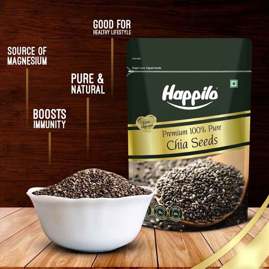 Happilo Premium Raw Chia Seeds | Seeds for weight management | Rich in Protein, Calcium & Fibre