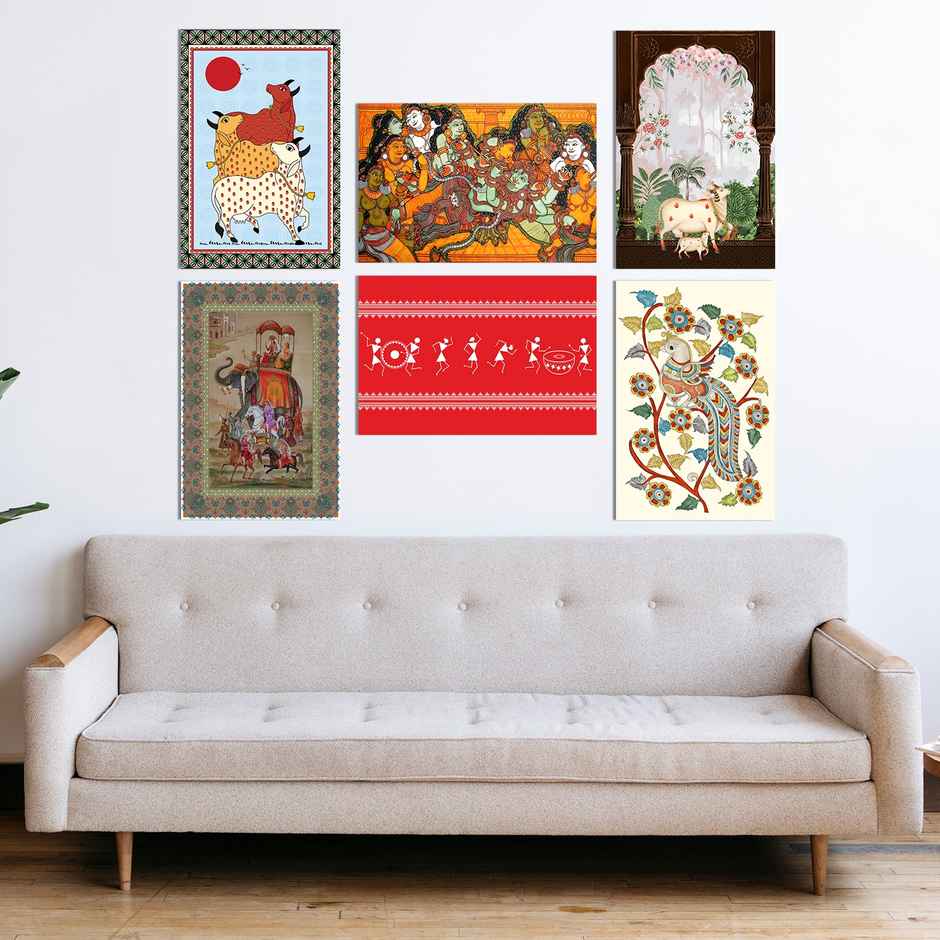 Paper Plane Design Indian Ethnic Traditional Wall Poster | Set Of 6 | Size 12 x 18 Inch | D98